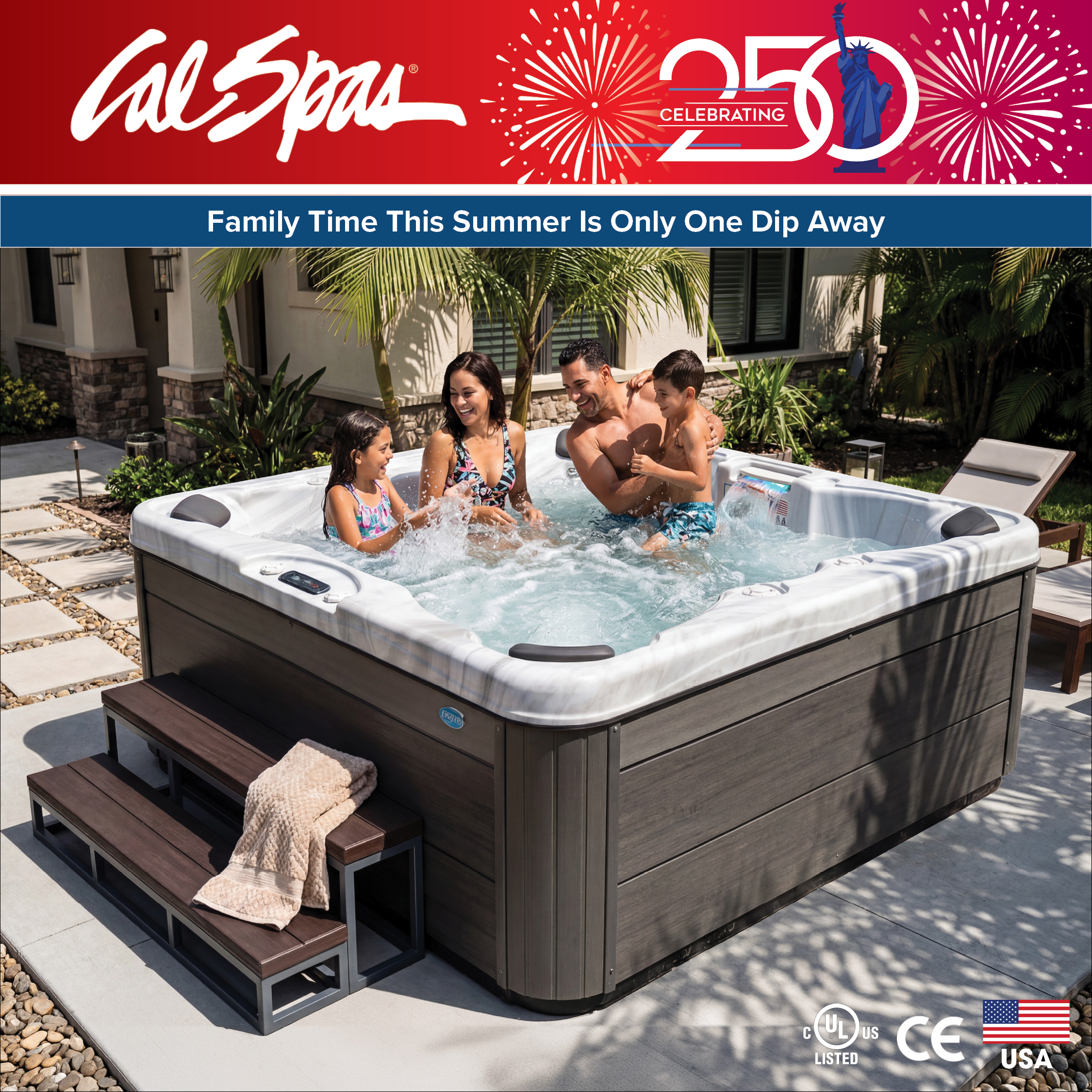 Calspas hot tub being used in a family setting - Waukegan